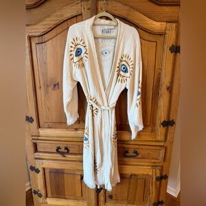 BODHO Evil Eye Kimono Robe – Hand-Painted Cotton Gauze Boho Duster